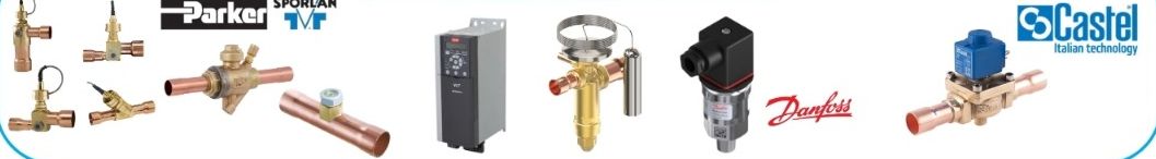 Componentes: Parker · Sporlan · Danfoss · Castel